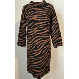 Ann Taylor Petite Animal Print Mock Neck Sweater Dress PM